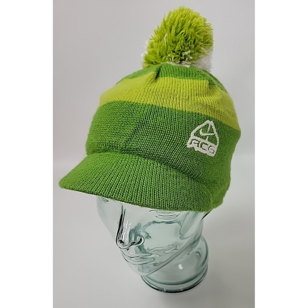 Nike ACG Green Stripe‎ Knit Hat Beanie Cap w. Pom Pom
